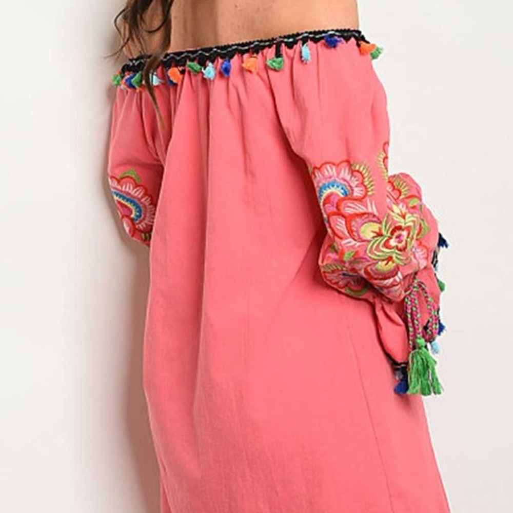 Coral off shoulder long sleeve dress - Picture 3 of 4